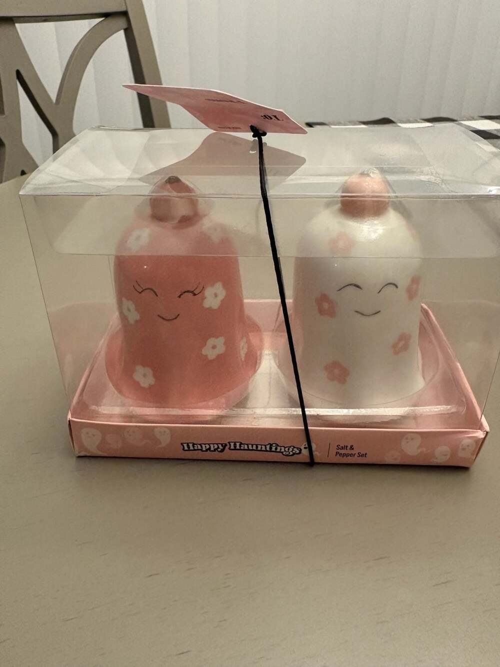 Happy Hauntings Pink & White Ceramic Ghost Salt and Pepper Shaker